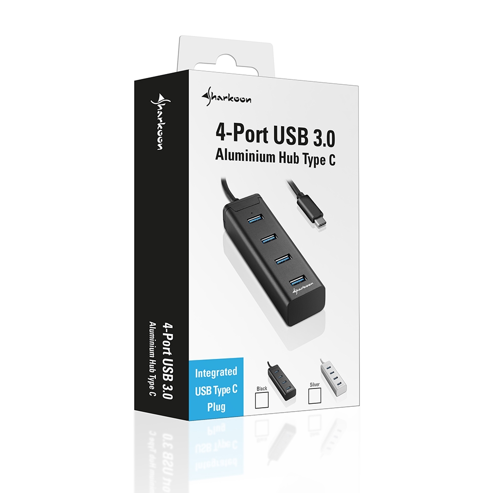 Hub Sharkoon 4-Port USB 3.0 Type C Aluminium Preto 2